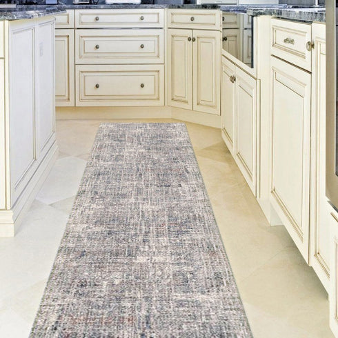 8' Ivory Gray And Brick Red Abstract Runner Rug
