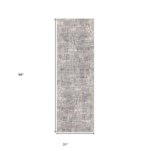 8' Ivory Gray And Brick Red Abstract Runner Rug