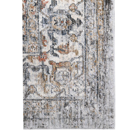 5' X 8' Ivory Charcoal And Brick Red Oriental Area Rug