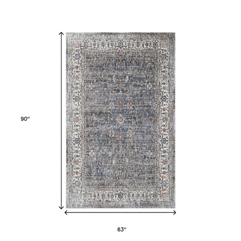 5' X 8' Ivory Charcoal And Brick Red Oriental Area Rug