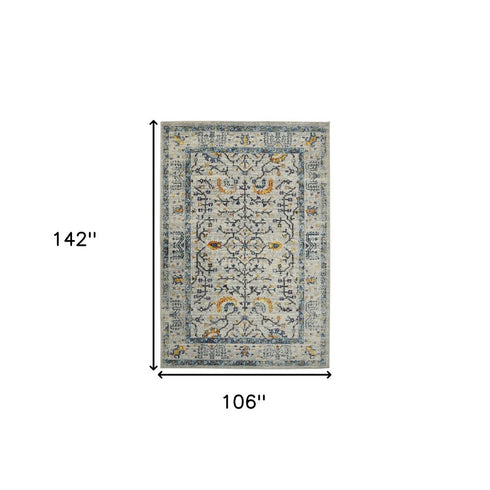 9' X 12' Ivory And Yellow Oriental Distressed Area Rug