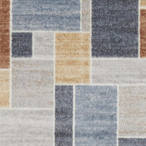 10' Blue And Green Geometric Washable Runner Rug