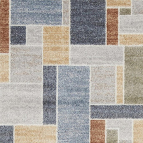 10' Blue And Green Geometric Washable Runner Rug