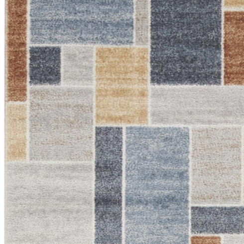 10' Blue And Green Geometric Washable Runner Rug