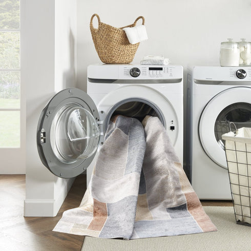 10' Blue And Green Geometric Washable Runner Rug