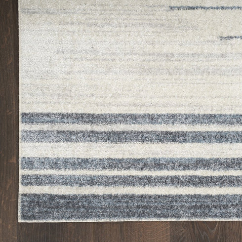 8' Blue And Ivory Geometric Washable Runner Rug