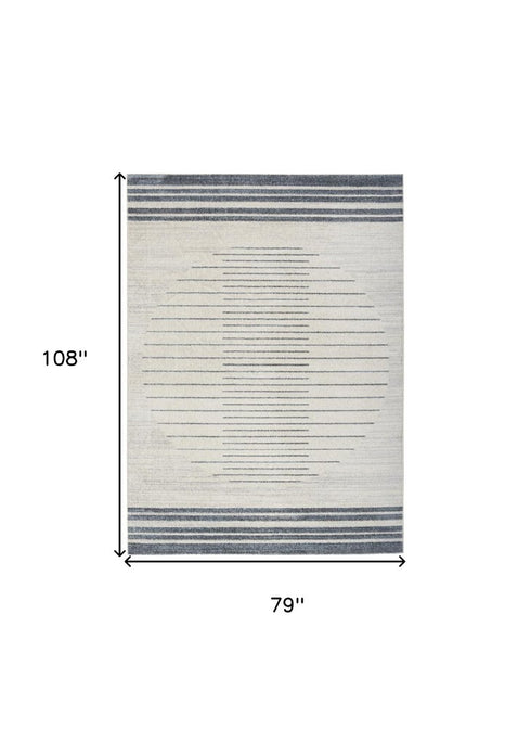 8' Blue And Ivory Geometric Washable Runner Rug