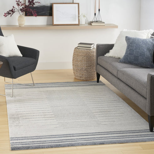 8' Blue And Ivory Geometric Washable Runner Rug