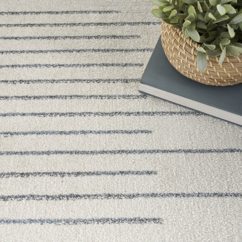 8' Blue And Ivory Geometric Washable Runner Rug