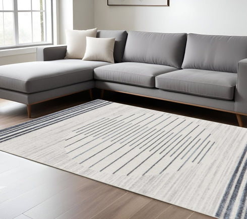 8' Blue And Ivory Geometric Washable Runner Rug