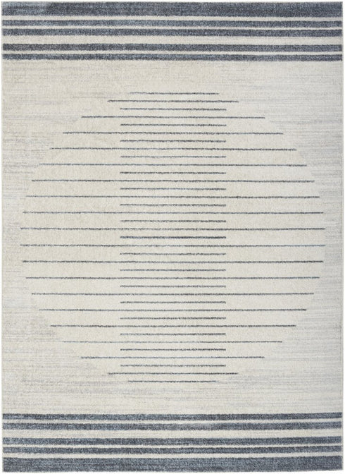 8' Blue And Ivory Geometric Washable Runner Rug