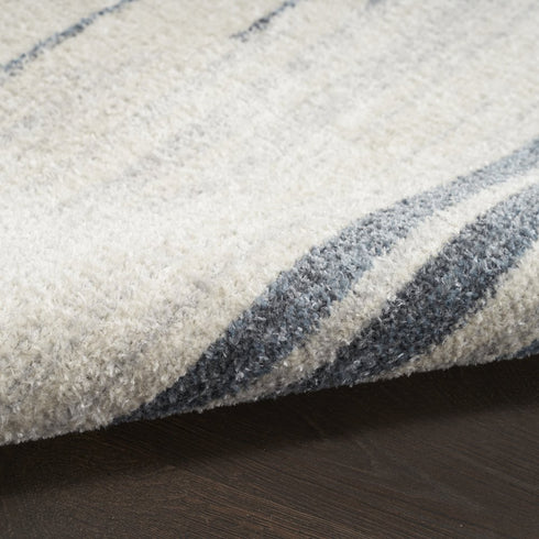 8' Blue And Ivory Geometric Washable Runner Rug