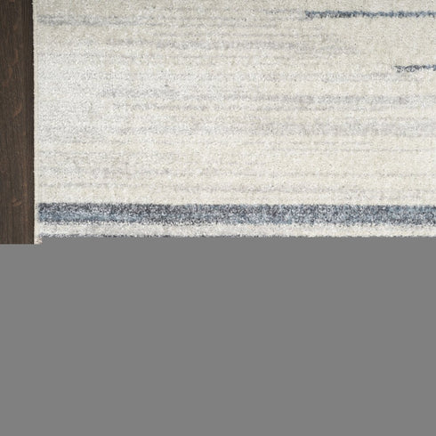 8' Blue And Ivory Geometric Washable Runner Rug