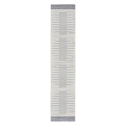 8' Blue And Ivory Geometric Washable Runner Rug