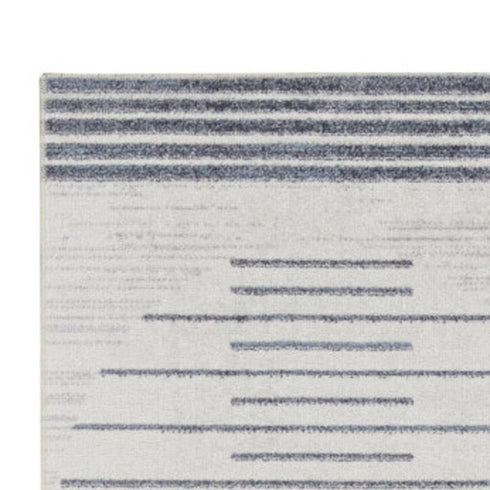 8' Blue And Ivory Geometric Washable Runner Rug