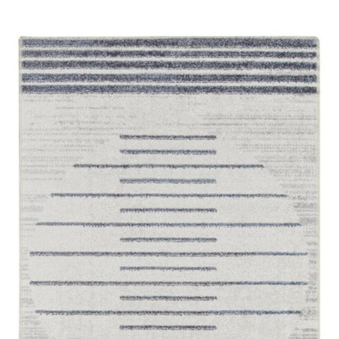 8' Blue And Ivory Geometric Washable Runner Rug