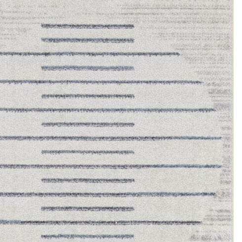 8' Blue And Ivory Geometric Washable Runner Rug