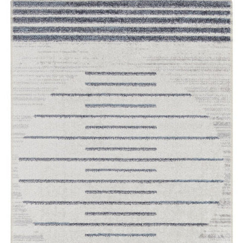 8' Blue And Ivory Geometric Washable Runner Rug