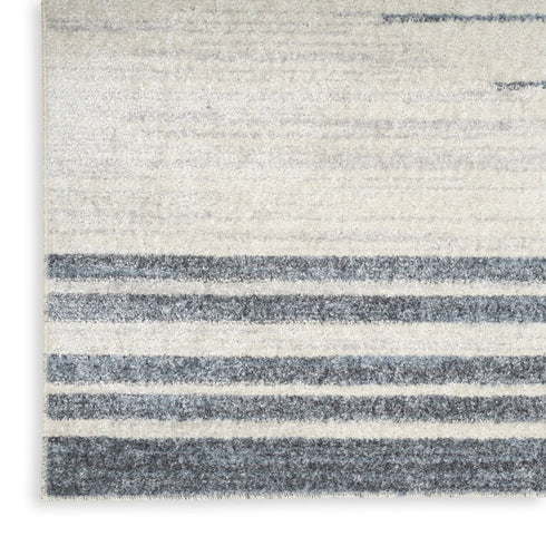 8' Blue And Ivory Geometric Washable Runner Rug