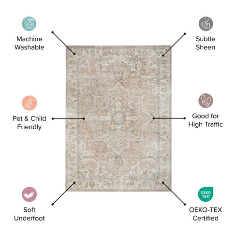 8' Blue And Ivory Geometric Washable Runner Rug
