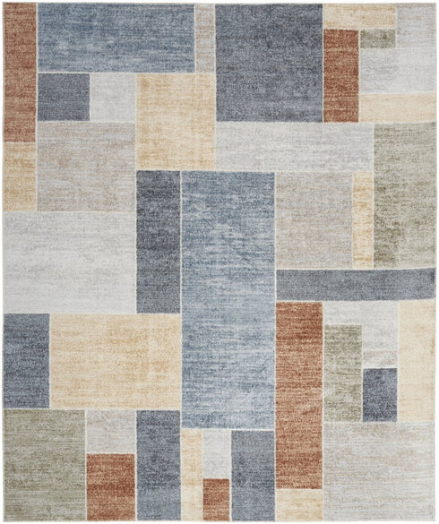 8' X 10' Blue Brown And Tan Geometric Washable Area Rug