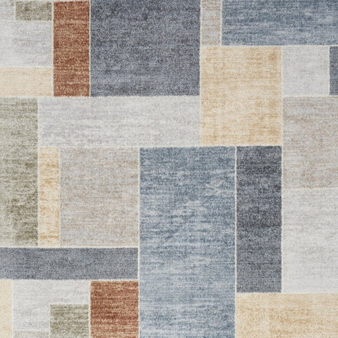 8' X 10' Blue Brown And Tan Geometric Washable Area Rug