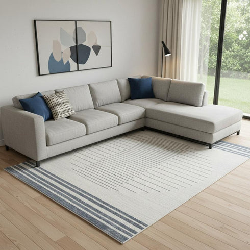 9' X 12' Blue and Ivory Geometric Power Loom Washable Area Rug