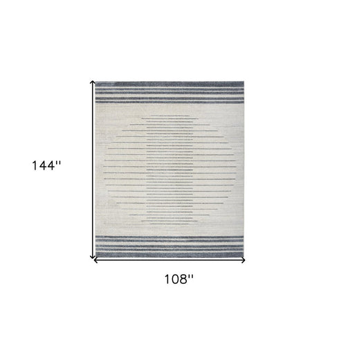 9' X 12' Blue and Ivory Geometric Power Loom Washable Area Rug