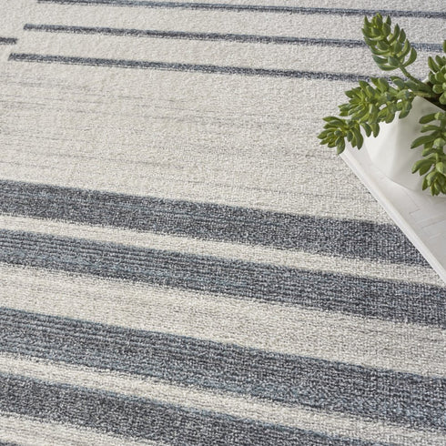 9' X 12' Blue and Ivory Geometric Power Loom Washable Area Rug