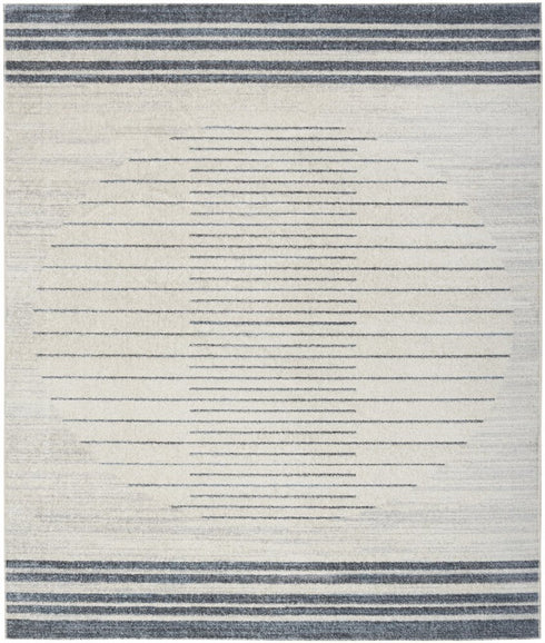 9' X 12' Blue and Ivory Geometric Power Loom Washable Area Rug