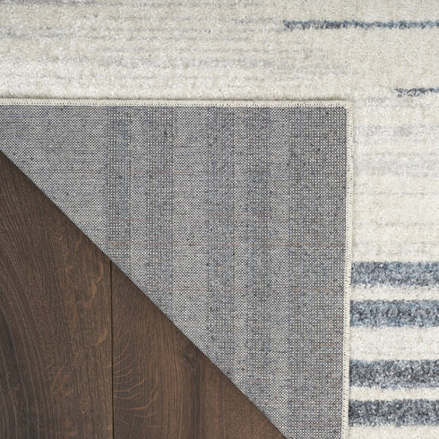 9' X 12' Blue and Ivory Geometric Power Loom Washable Area Rug