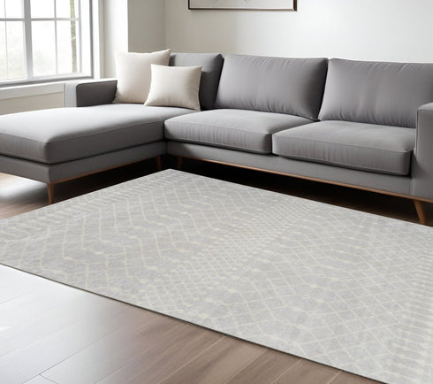 9' X 12' Gray And Ivory Moroccan Washable Area Rug