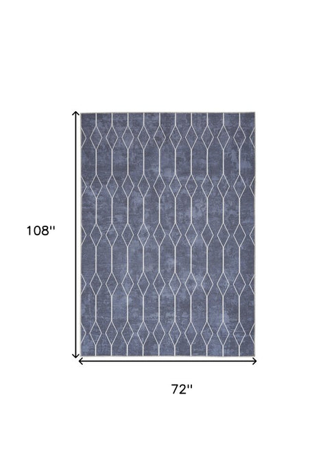 8' X 10' Blue and Ivory Geometric Power Loom Washable Area Rug