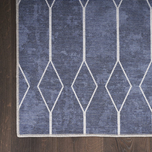 8' X 10' Blue and Ivory Geometric Power Loom Washable Area Rug