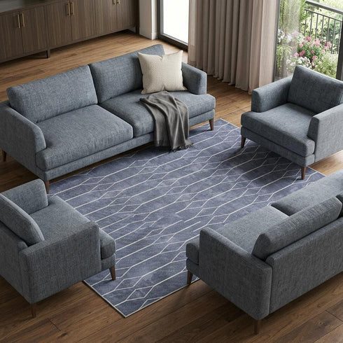 8' X 10' Blue and Ivory Geometric Power Loom Washable Area Rug