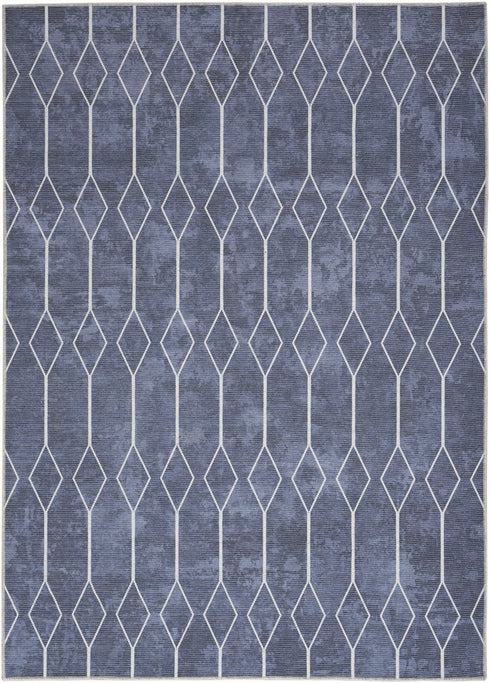 8' X 10' Blue and Ivory Geometric Power Loom Washable Area Rug