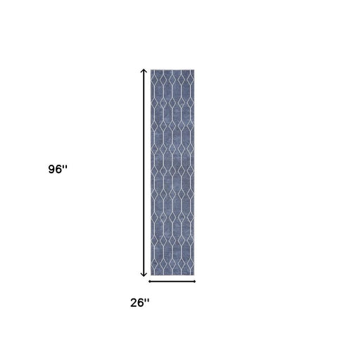 8' Blue Geometric Washable Runner Rug
