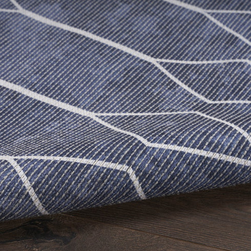 8' Blue Geometric Washable Runner Rug