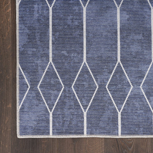 8' Blue Geometric Washable Runner Rug