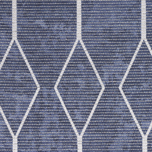 8' Blue Geometric Washable Runner Rug