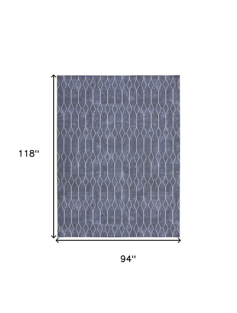 8' X 10' Blue and Ivory Geometric Power Loom Washable Area Rug