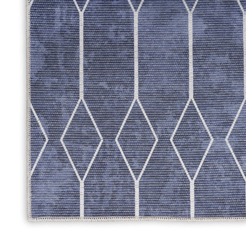 8' X 10' Blue and Ivory Geometric Power Loom Washable Area Rug