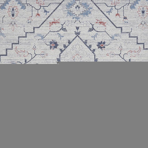 8' X 10' Ivory and Blue Oriental Power Loom Washable Area Rug