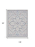 8' X 10' Ivory and Blue Oriental Power Loom Washable Area Rug