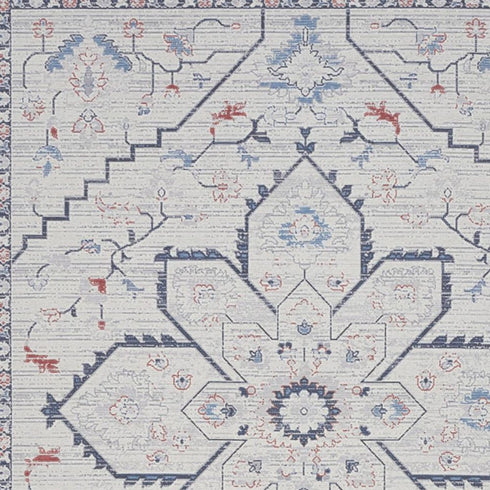 8' X 10' Ivory and Blue Oriental Power Loom Washable Area Rug