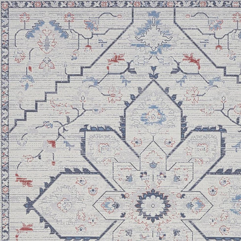 8' X 10' Ivory and Blue Oriental Power Loom Washable Area Rug