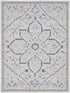 8' X 10' Ivory and Blue Oriental Power Loom Washable Area Rug