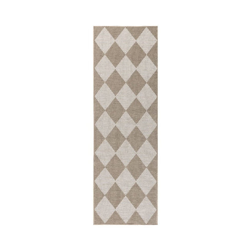 8' Natural and Ivory Geometric Power Loom Washable Non Skid Runner Rug