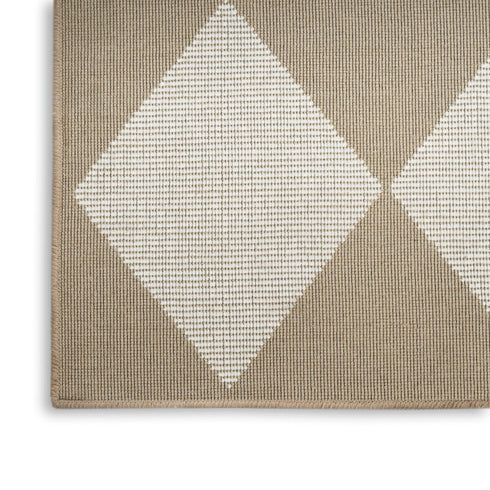 8' Natural and Ivory Geometric Power Loom Washable Non Skid Runner Rug