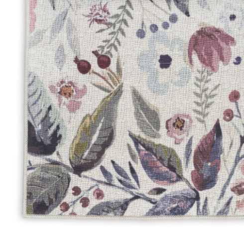 8' Ivory Floral Washable Runner Rug